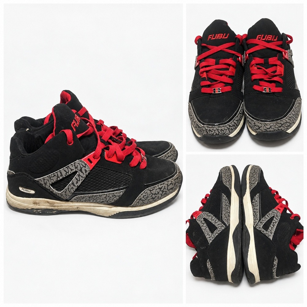 FUBU Mens Black Red Elephant Print Mid Top Basketball Sneakers Sz 13